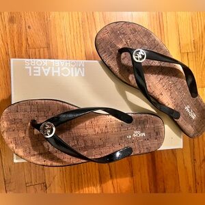 Michael Kors Womens Black Slip On Summer Sandals silver Metal Logo Size 8